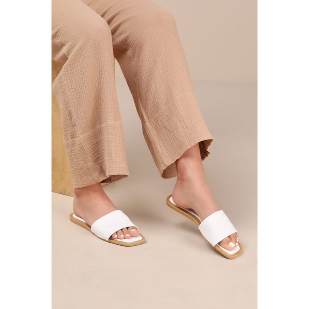 Lulus Brenner White Flat Square-toe Slide Sandals - Size 6.5
